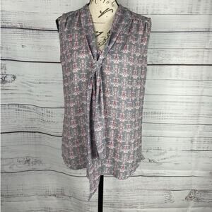 Kadra Sleeveless Blouse Womens L Tie V Neck Geometric Made In Italy Stretch